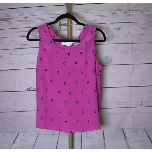 Silk Lore Magenta Shell Print Silk Camisole Scoop Neck Sleeveless MSPR $98 Sz M - Picture 1 of 12